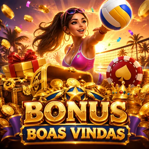 Card de bônus de boas-vindas com moedas douradas e oferta de giros grátis em slots