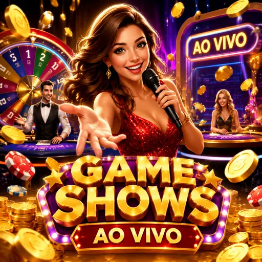 Estúdio de game show ao vivo com roda gigante e apresentador