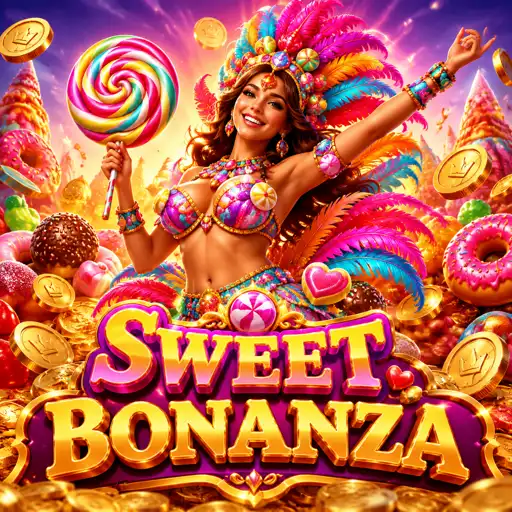 Capa do Sweet Bonanza, slot de doces com pirulitos e frutas